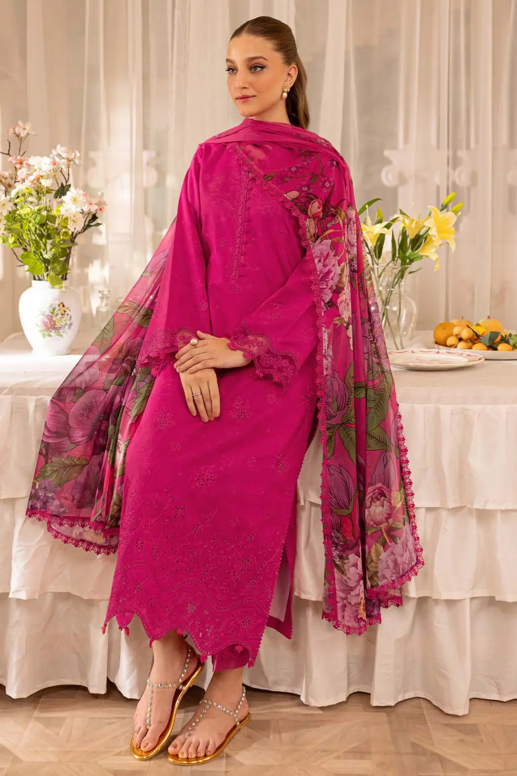 Gulrukh Fuchsia Embroidered 3-Piece Suit