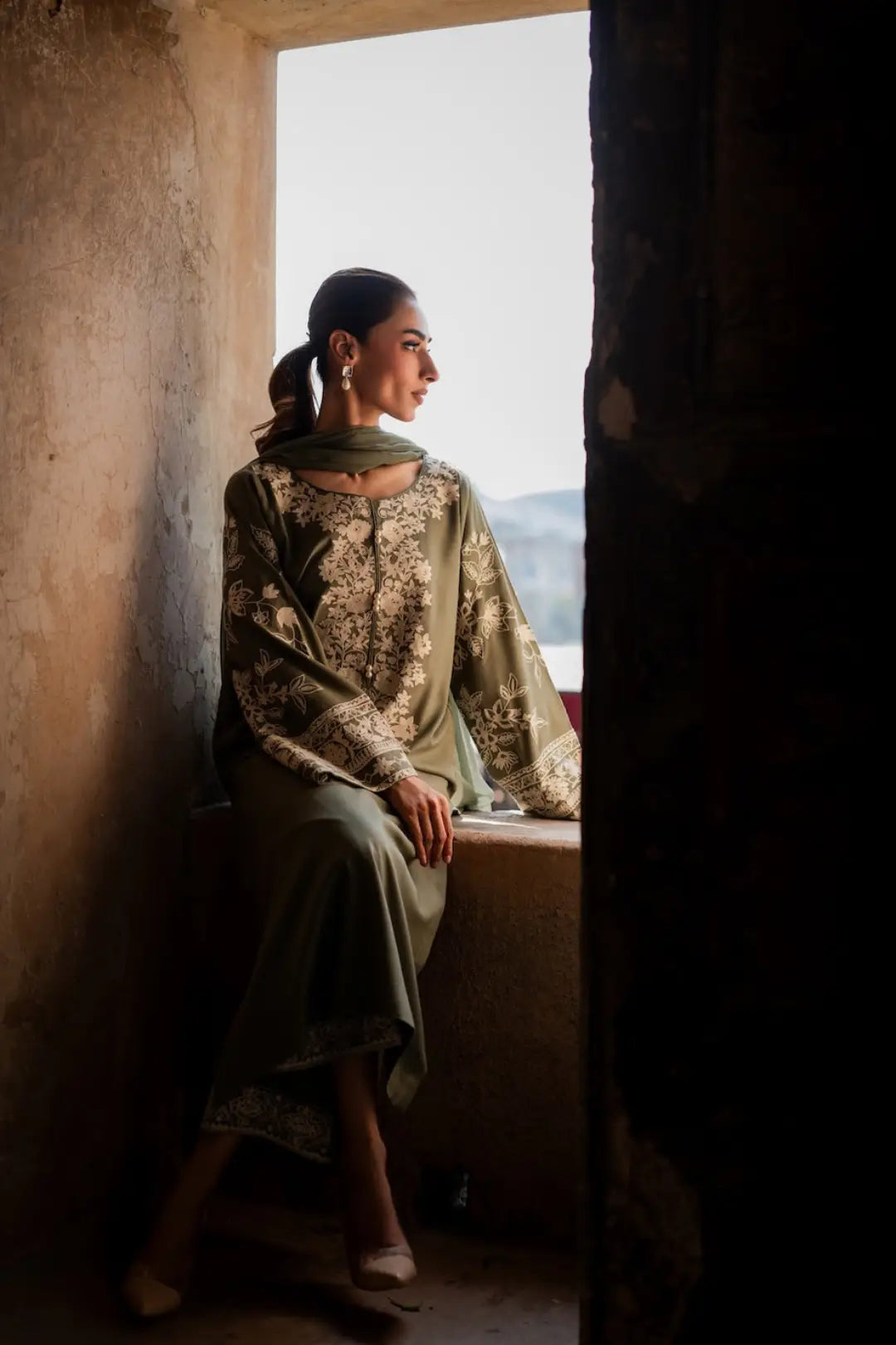 Zareefa Sage Embroidered 3-Piece Suit