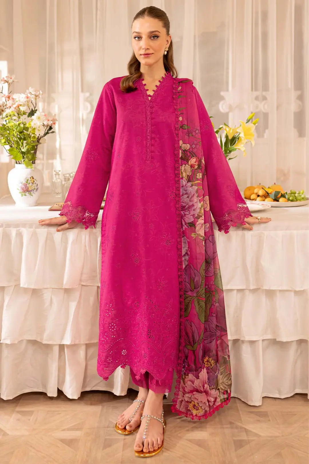 Gulrukh Fuchsia Embroidered 3-Piece Suit