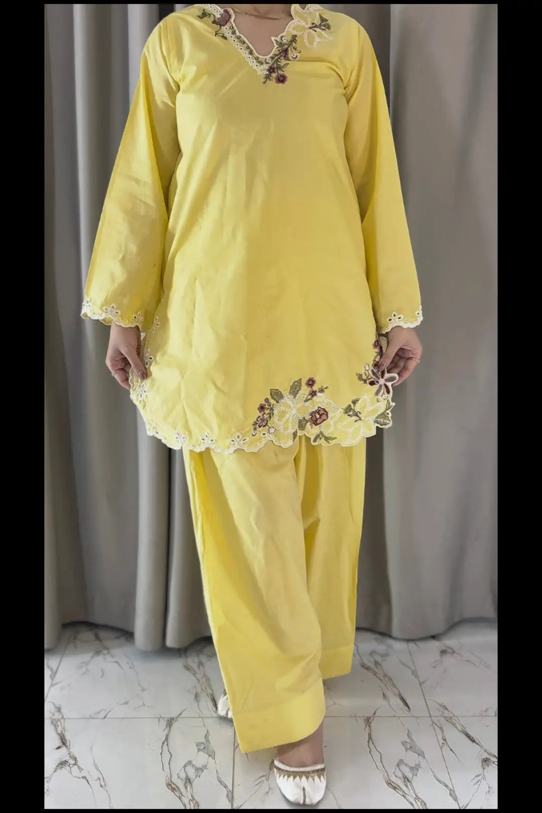Lemon Zoya Embroidered 2-Piece Suit