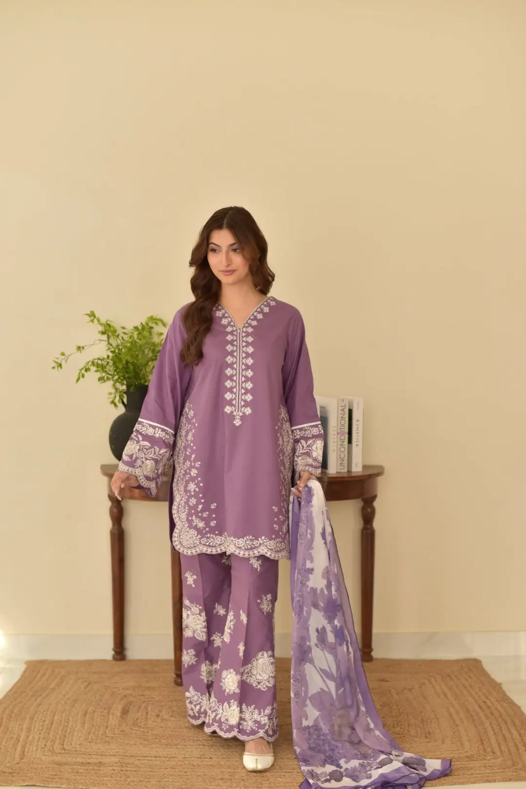Lavanya Lilac Embroidered 3-Piece Suit