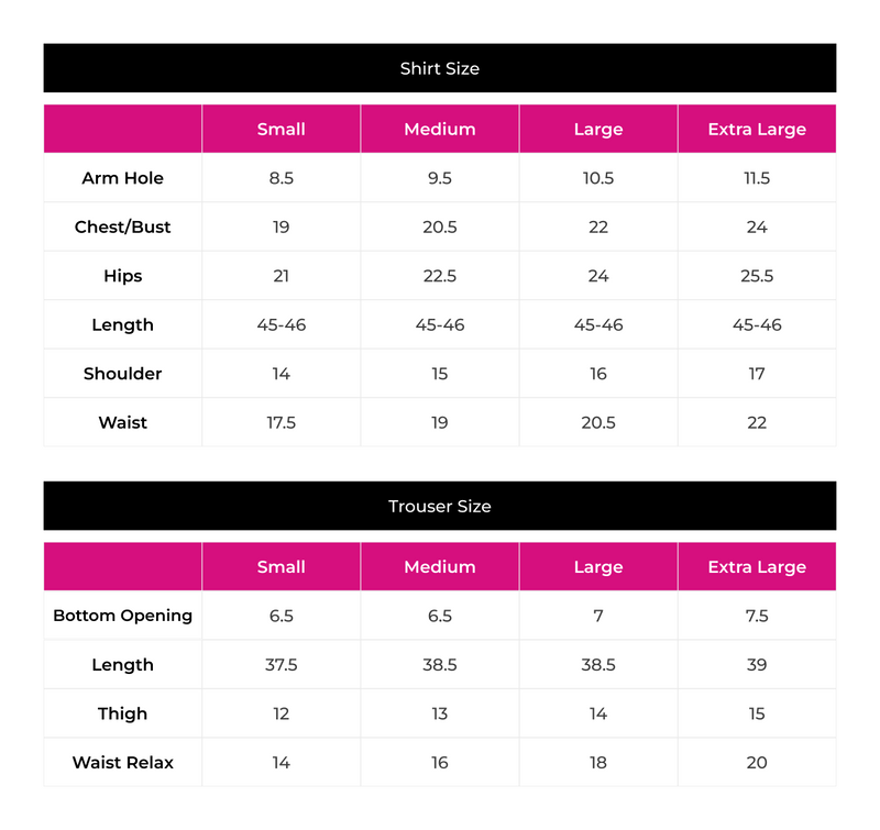 Size chart for Gulrukh Fuchsia Embroidered 3-Piece Suit