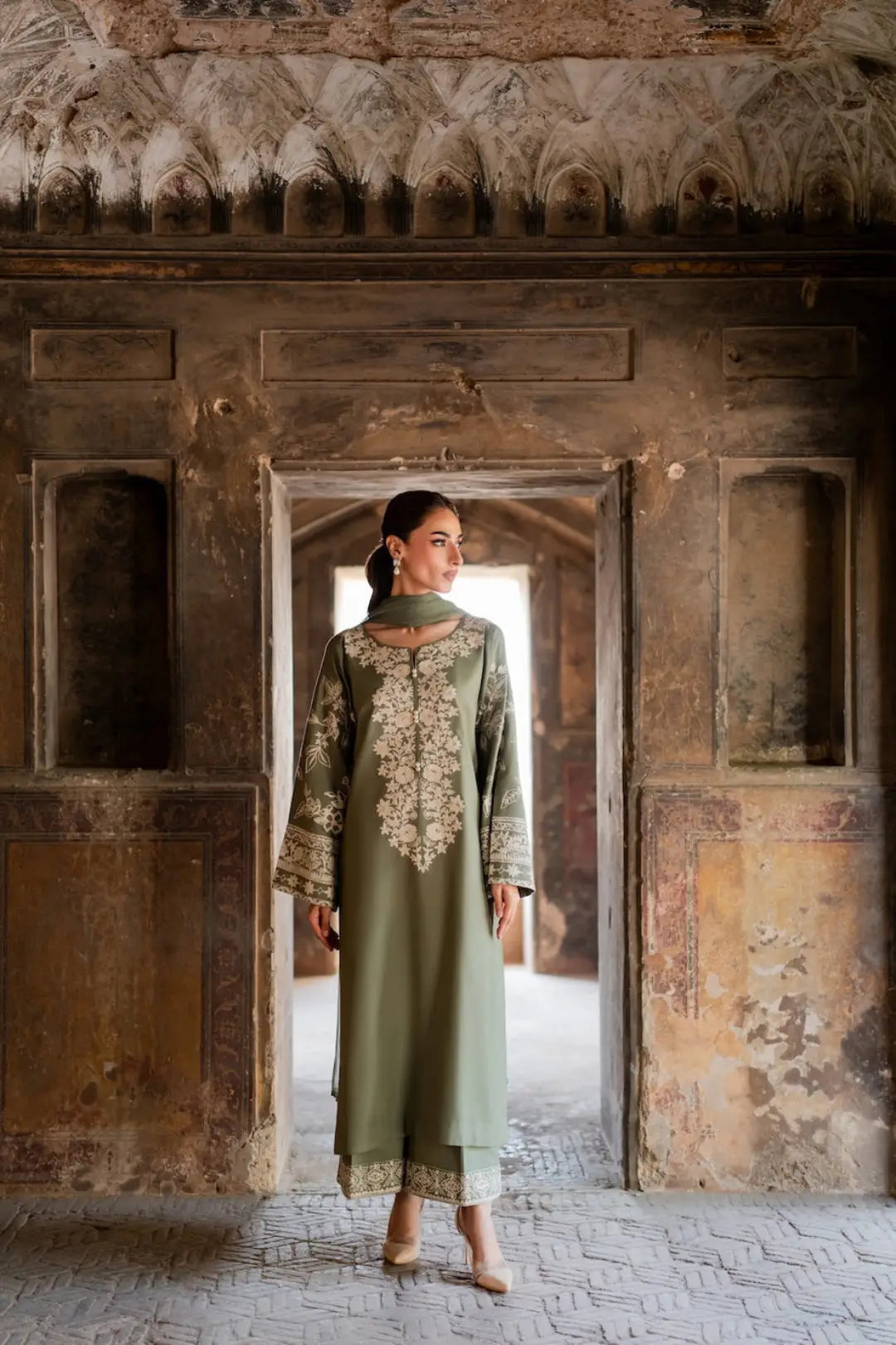 Zareefa Sage Embroidered 3-Piece Suit