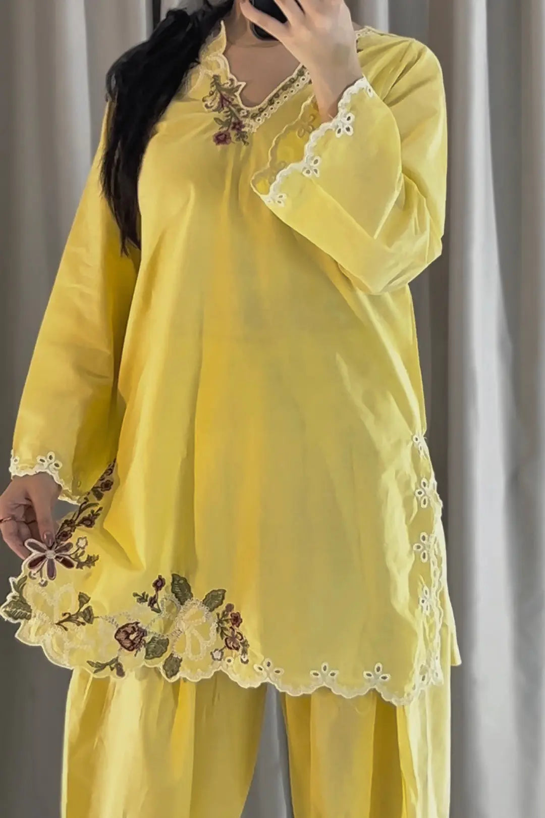 Lemon Zoya Embroidered 2-Piece Suit