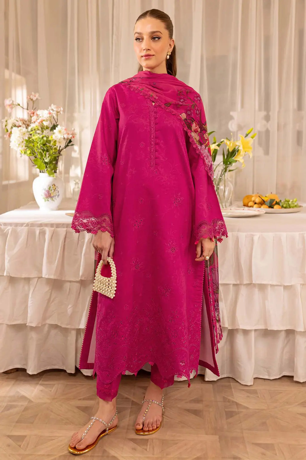 Gulrukh Fuchsia Embroidered 3-Piece Suit