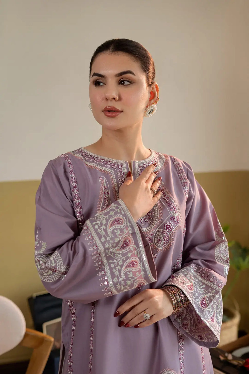 Mahveen Lilac Embroidered 2-Piece Suit