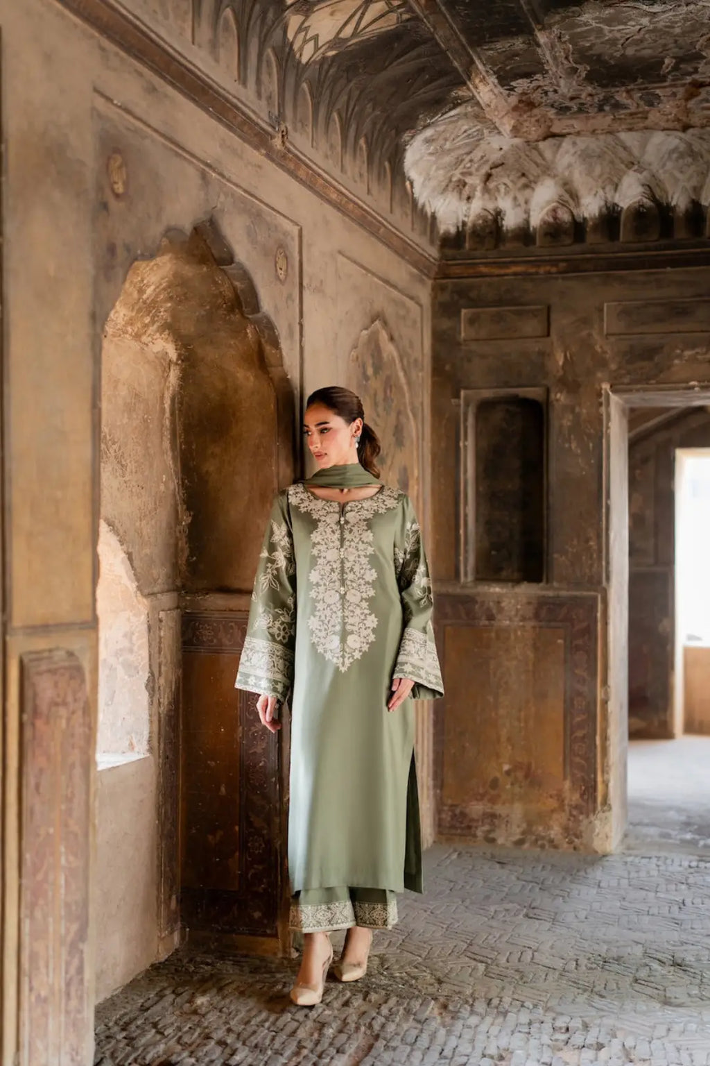Zareefa Sage Embroidered 3-Piece Suit