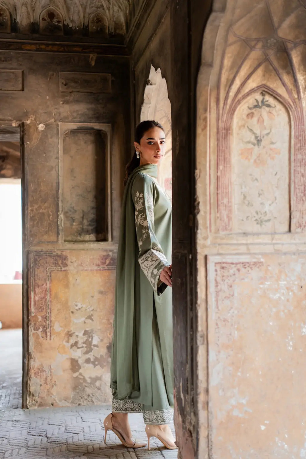 Zareefa Sage Embroidered 3-Piece Suit