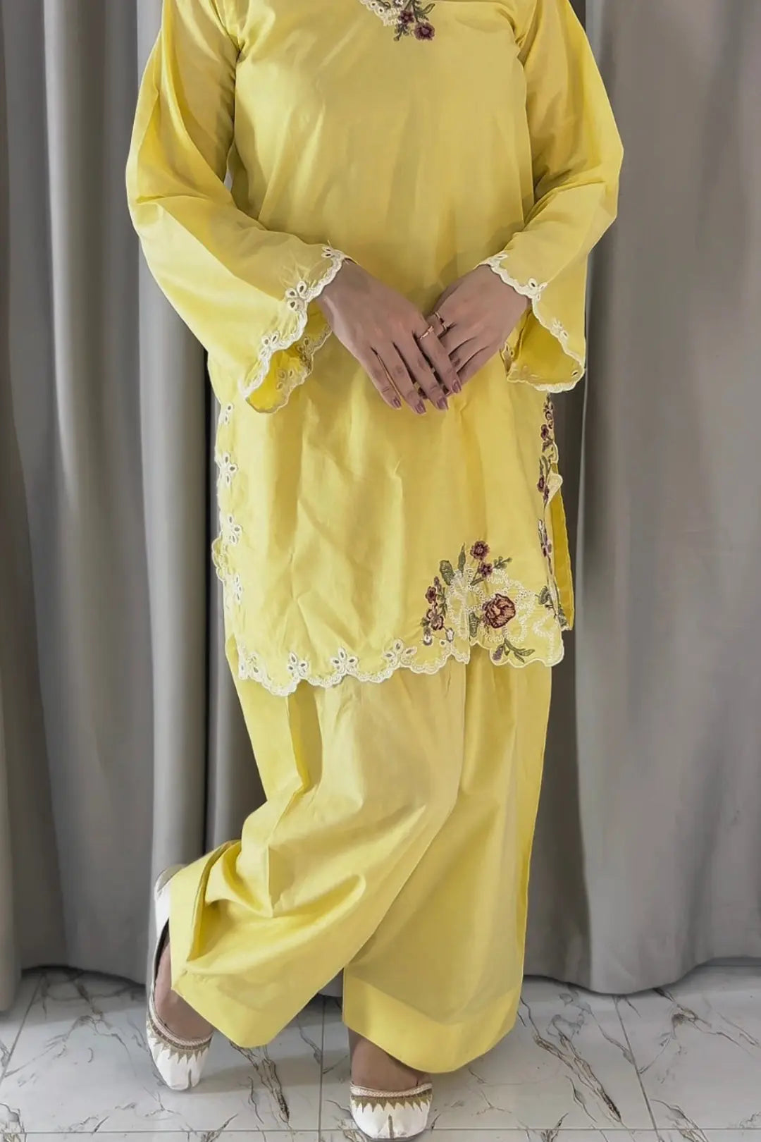 Lemon Zoya Embroidered 2-Piece Suit