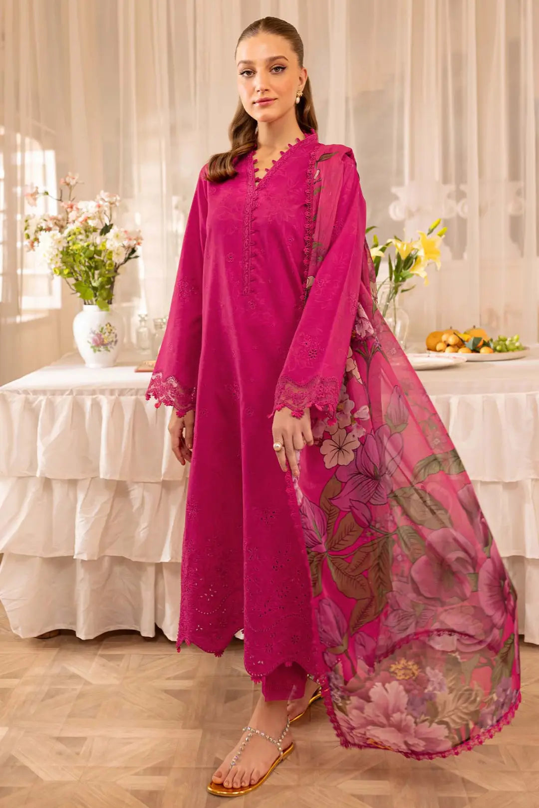 Gulrukh Fuchsia Embroidered 3-Piece Suit
