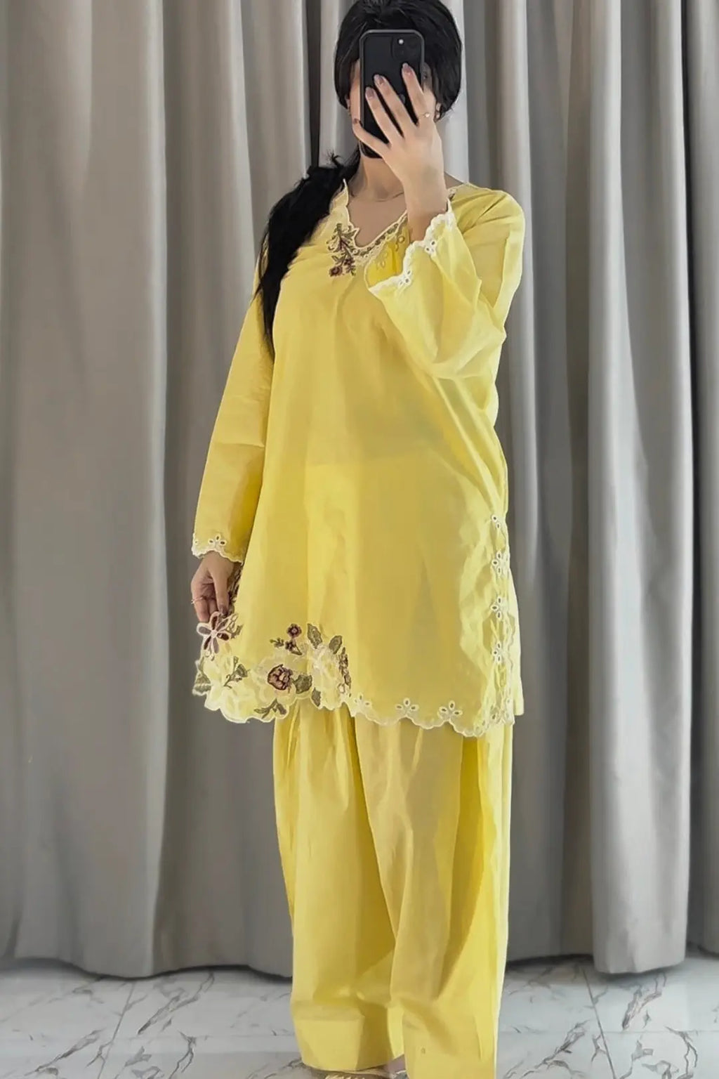 Lemon Zoya Embroidered 2-Piece Suit