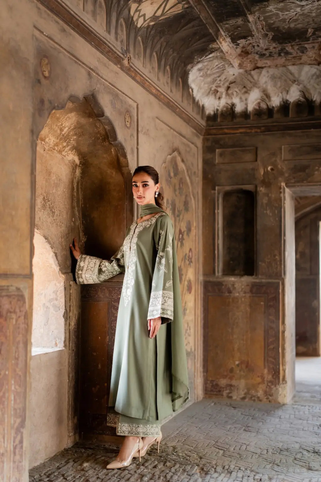 Zareefa Sage Embroidered 3-Piece Suit